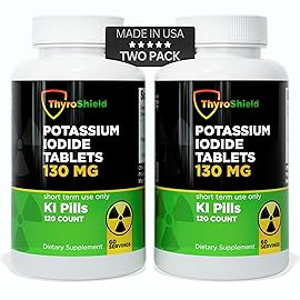 ThyroShield Potassium Iodide Tablets - 130mg Iodine Tablets for Radiation Exposure | USA Made Nuclear Fallout Pills KI Pills YODO Naciente 120 Tablets (2 Pack)
