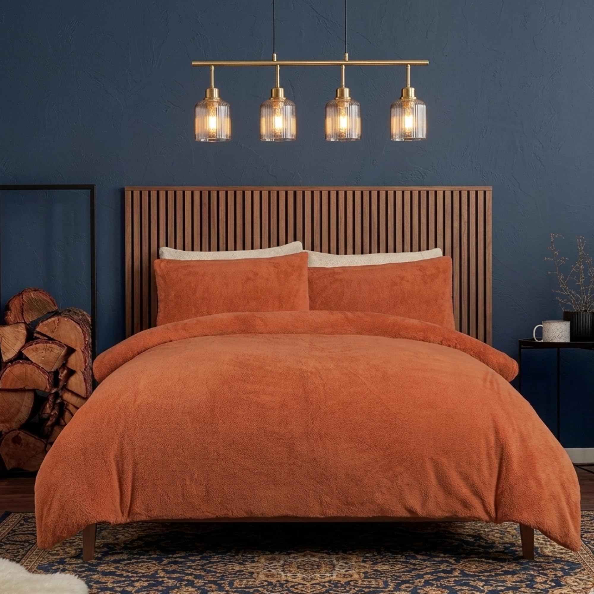 BURAKH Single Teddy Fleece Duvet Cover Set with Pillowcase – Ultra Soft Warm Cosy Winter Bedding Set – Rust Orange Fluffy Quilt Cover for Single Bed – 135 x 200 cm (Rust Orange)
