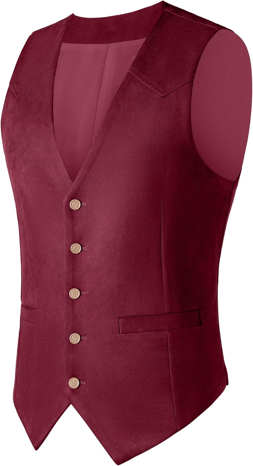 Men's Suede Leather Vest Casual Cowboy Western Vests Mens Waistcoat - Image 4