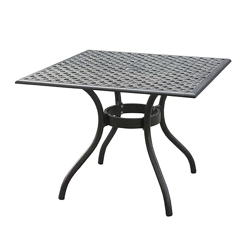 Cayman Cast Aluminum Square Table, Black Sand Dimensions: 39.50”L x