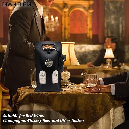 Miniatura 6 de DIWNELEM Bolsa de cuero para vino, bolsas de regalo de vino de cuero con abridor de vino, bolsa de botella de cerveza champán para bodas,