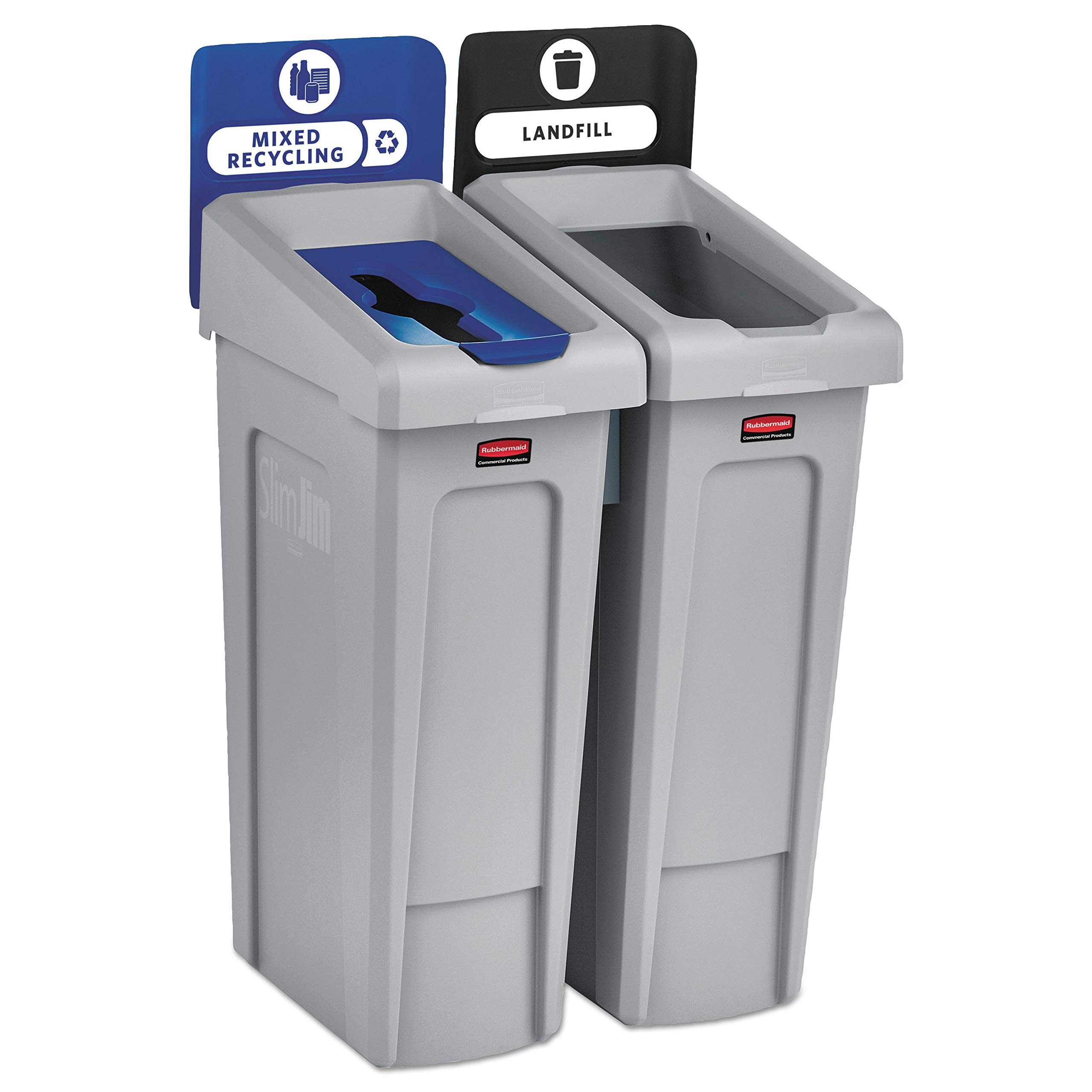 Rubbermaid 2007914 Slim Jim Recycling Station 2 Stream Landfill/Mixed Recycling, 8.464" x 1.574" x 1.574"