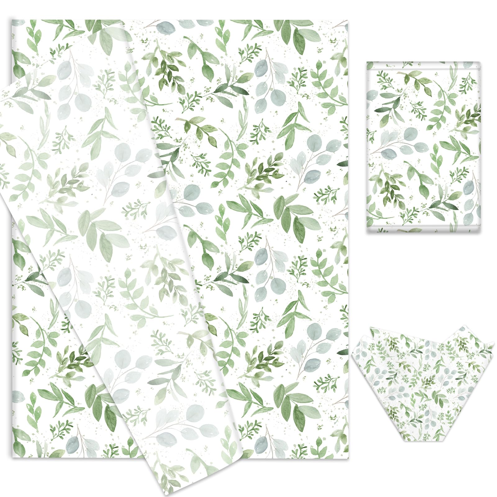 100 Sheets Greenery Tissue Paper Watercolor Green Leaves Art Tissue Spring Wrapping Paper for Birthday Wedding DIY Crafts Gift Packing, 20 x 14 Inch