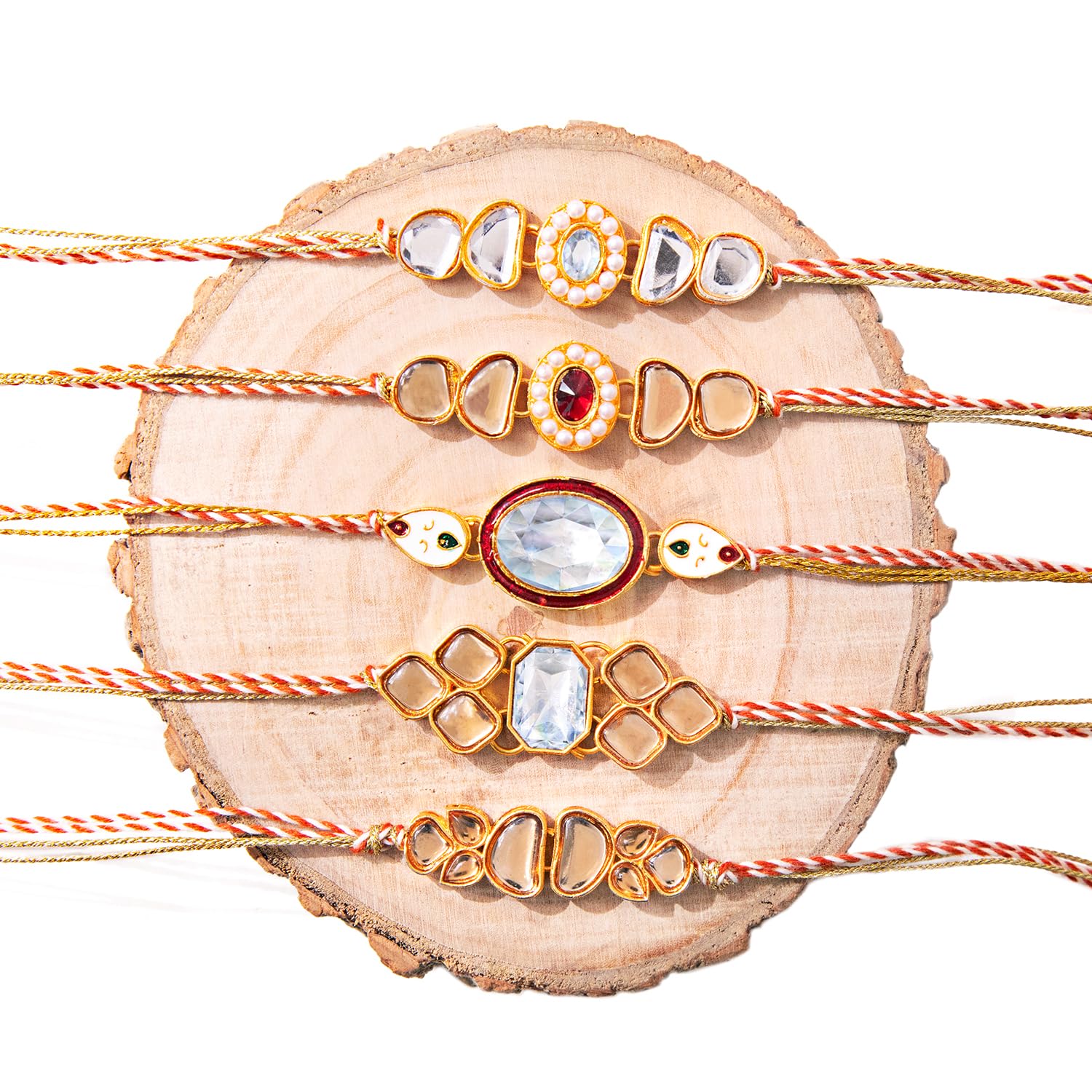 Kaameri Bazaar Raksha Bandhan White and Gold Kundan stones Rakhi for Brother with Roli Chawal pack - Set of 5 Rakhis (B0CZXLNWLV) Amazon Price History, Amazon Price Tracker