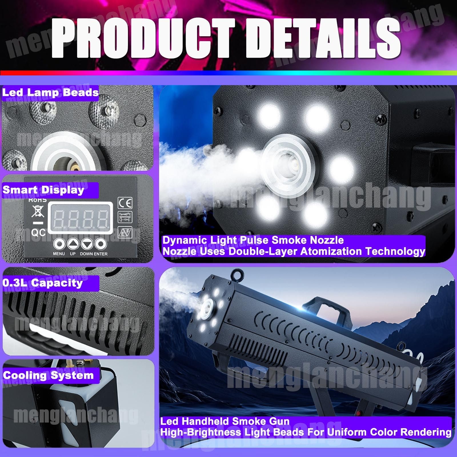 Macchina Del Fumo Portatile 1500w Con Luce Led Rgb, Pistola Fumogena Per Feste,Attrezzatura Per Effetti Scenici Per Halloween,Concerti Dj,Eventi Speciali, Effetti Scenici E Locali Notturni Black