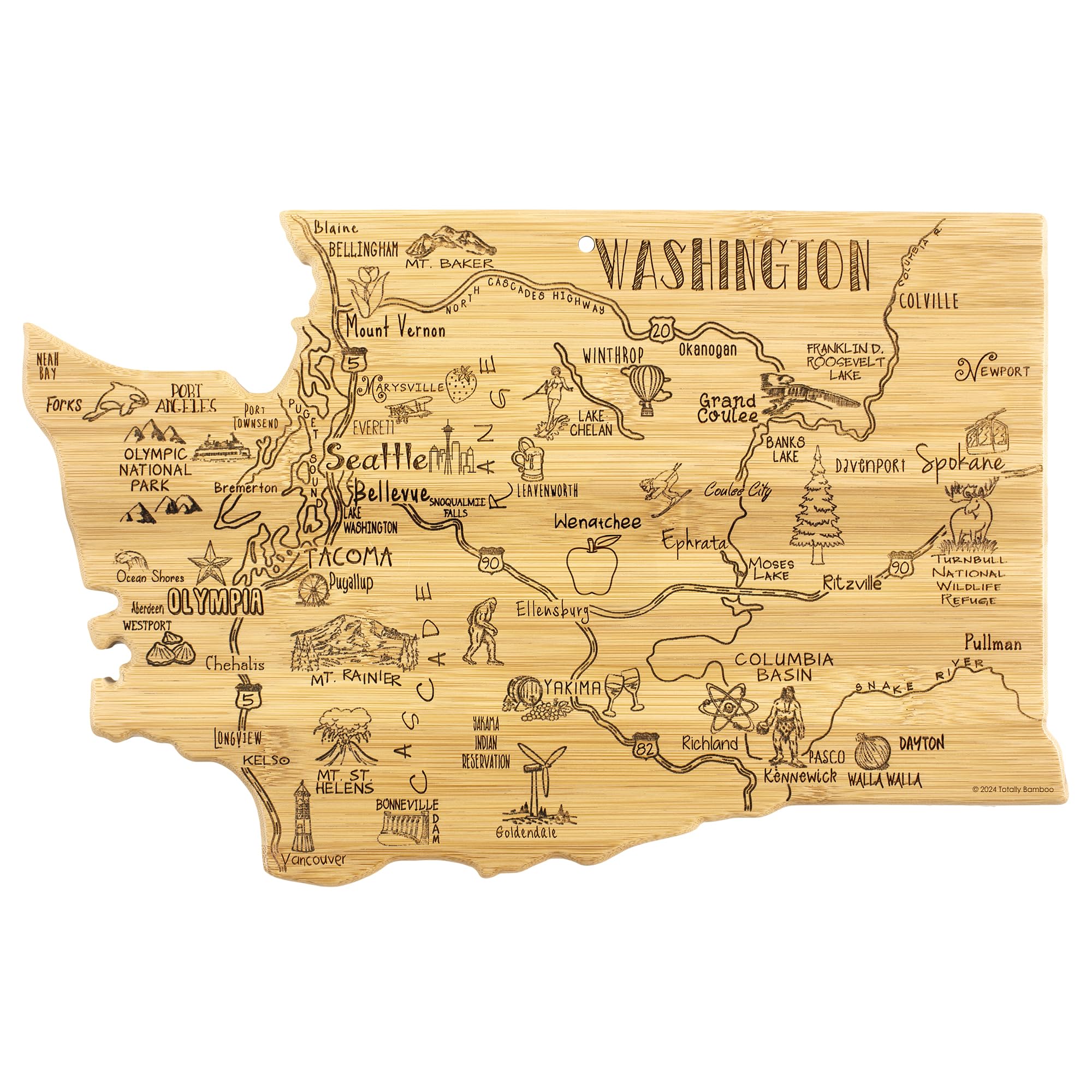 Destination Washington State Shaped Cutting Board, Charcuterie and Cheese Serving Board – Washington Gift for Home Décor or Everyday Kitchen Use