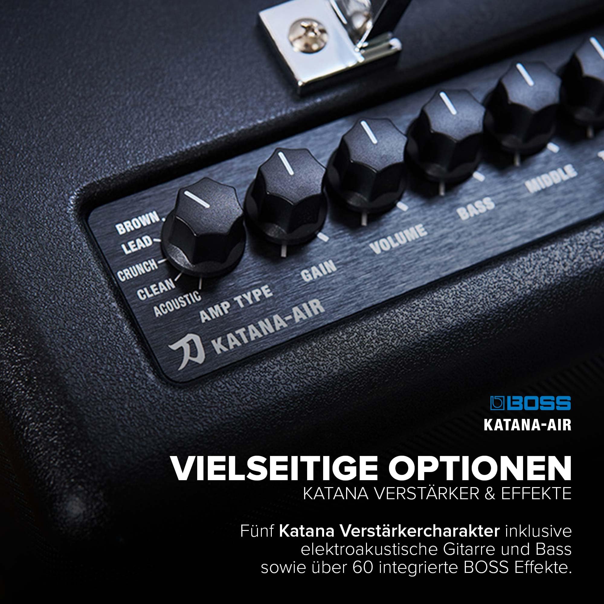BOSS Katana-Air, Kompakter kabelloser Verstärker für Gitarre, Bass & elektroakustische Gitarre und Bass, 5 Verstärkercharakter, Preisgekrönte Katana Verstärker- und Effektsounds
