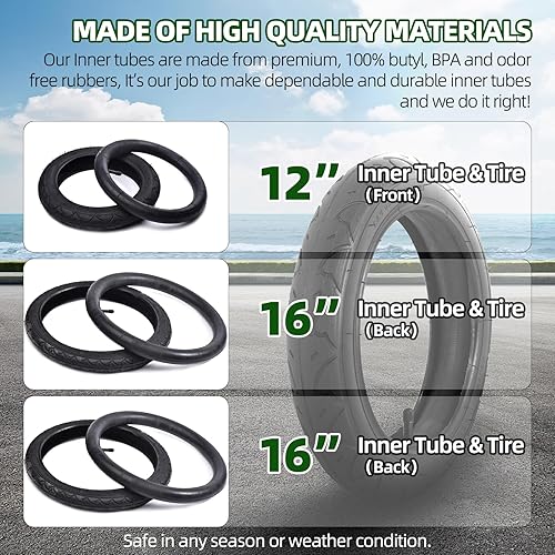 Vista 2 de Tubos interiores y neumáticos de repuesto de rueda delantera de 16 pulgadas y 12.5 pulgadas (2+1) Compatible con BoB Stroller Tire Revolution