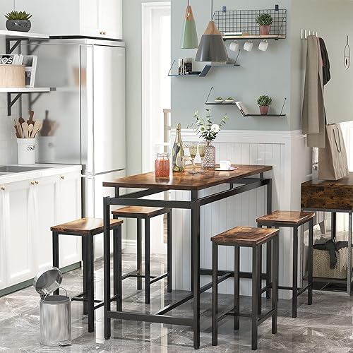Miniatura 7 de AWQM Juego de mesa de bar mesa de bar industrial y sillas mesa de cocina y sillas para 4 juego de mesa de comedor con altura de mostrador para
