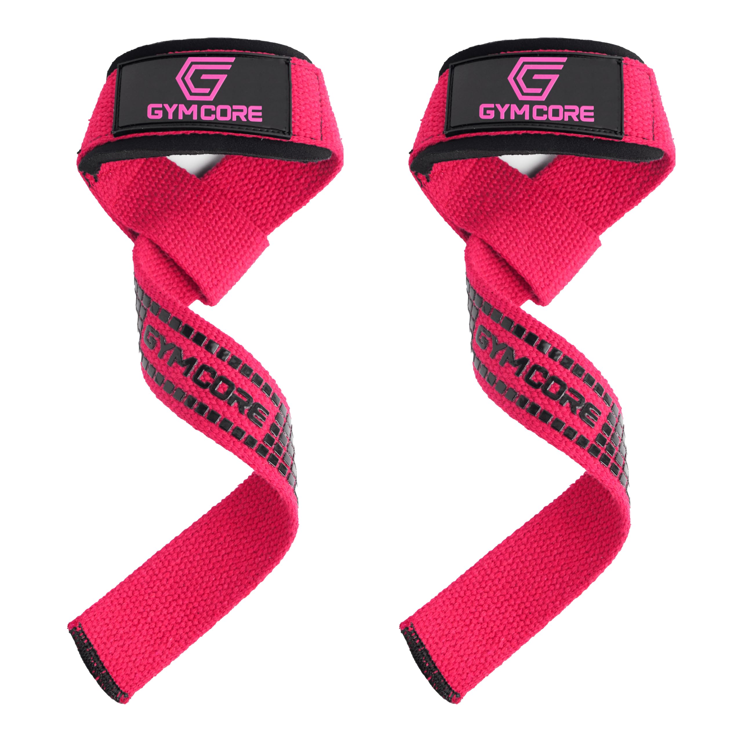 GYMCORE Weight Lifting Straps with Silicone Grip - Non-Slip Gym Straps for Deadlifts, Powerlifting, Strength Training - Durable Cotton, Padded Wrist Support, Secure Fit for Men & Women, Pink