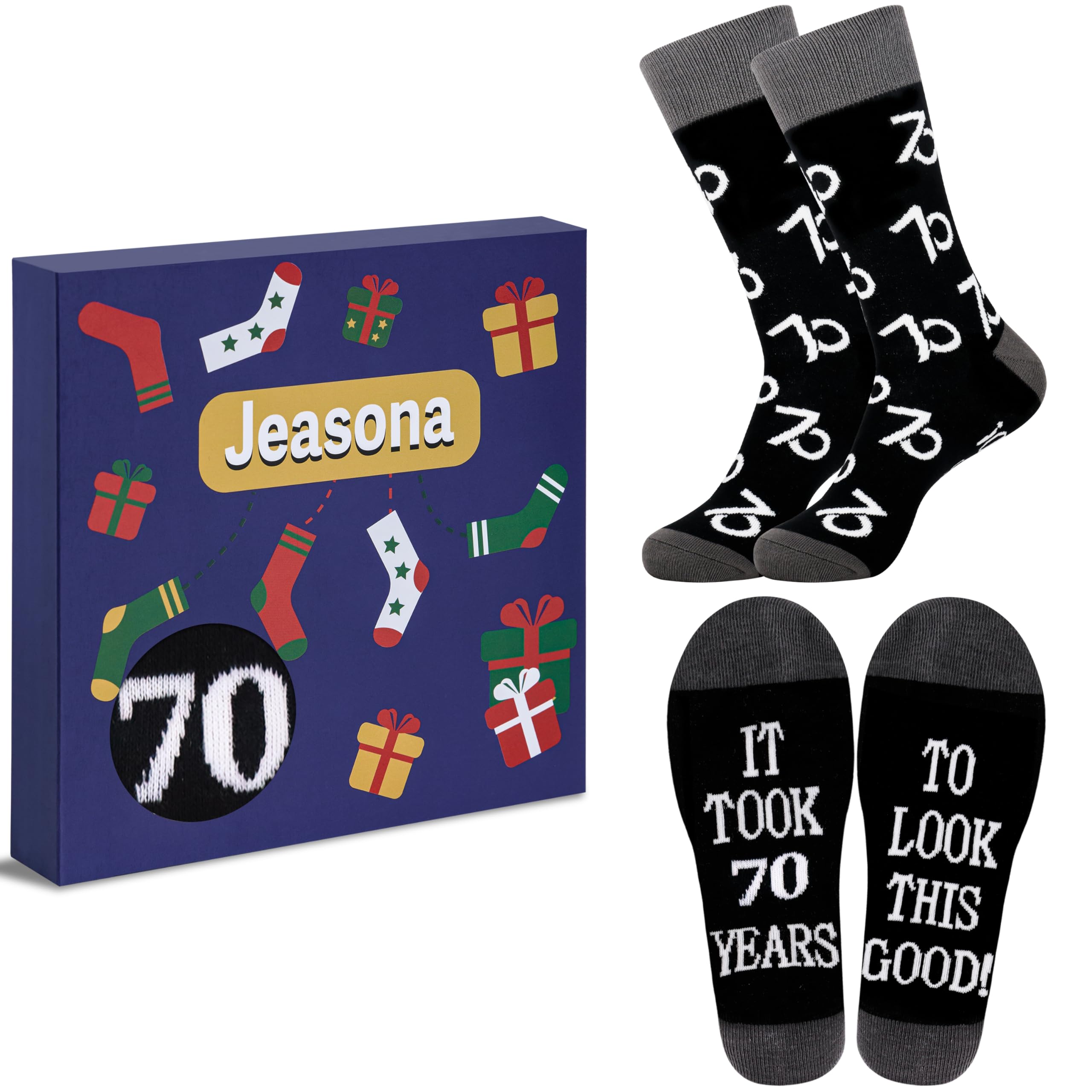 Jeasona Birthday Gifts Men Calf Socks 9-11 Cotton with Box Packaging