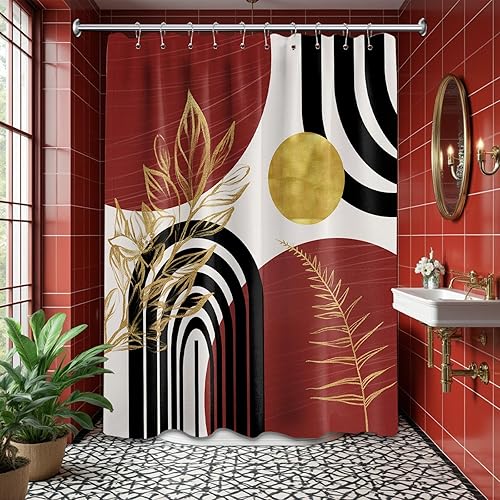 Miniatura 31 de Cortina de ducha moderna de mediados de siglo en blanco y negro, cortinas de ducha para hombre, juego de decoración de baño para hombres, patrón