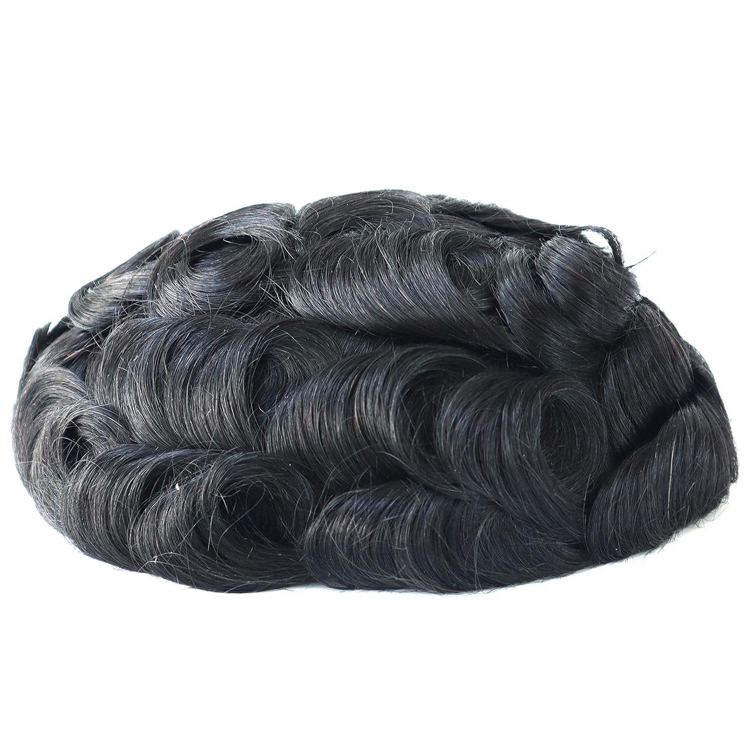 Mens Toupee Human Hair Pieces, Real Wigs for Men, 0.08mm Knotted Thin Skin, Natural Black Hair Units #1C