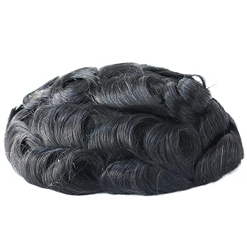 Natural Mens Hair Replacement System Real Gents Double Human Hairpieces Medium Skin V Looped Mens Toupee Unit Black Hair #1C