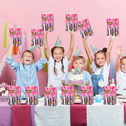 Miniatura 7 de gisgfim 12 piezas de bolsas de suministros para fiesta temática de Super Girl, bolsas de papel para golosinas y tratamientos de cumpleaños de