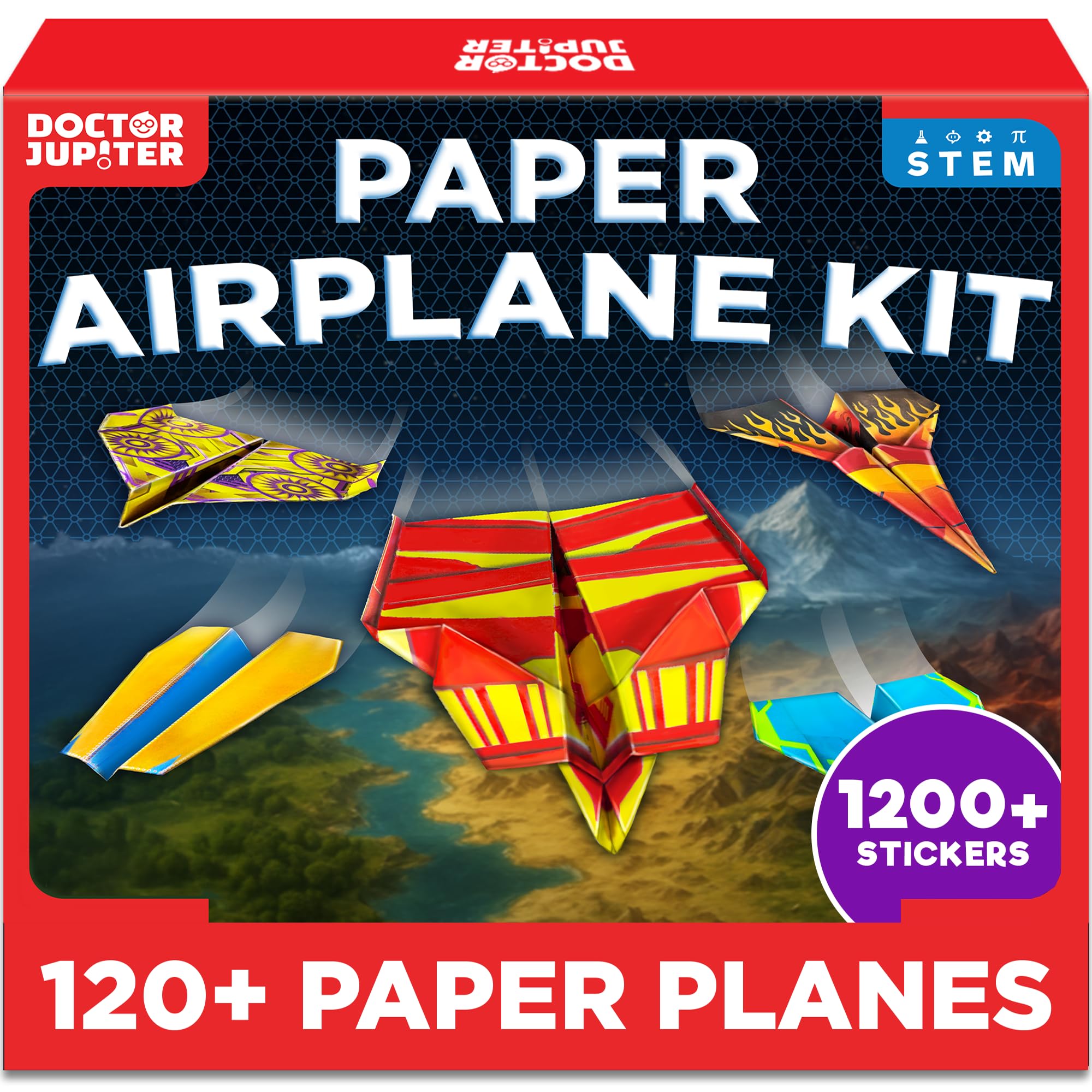 Doctor Jupiter Paper Airplane Toys Kit for Kids Ages 6+| Birthday Gifts for 6-7-8-9-10 Year Old Boys & Girls| Origami Craft Kit with 120+ Paper Airplanes & 1200+ Stickers