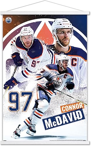 Trends International NHL Edmonton Oilers - Póster de pared de Connor McDavid 22, 22.37 x 34.00 pulgadas, paquete de impresión y colgador blanco