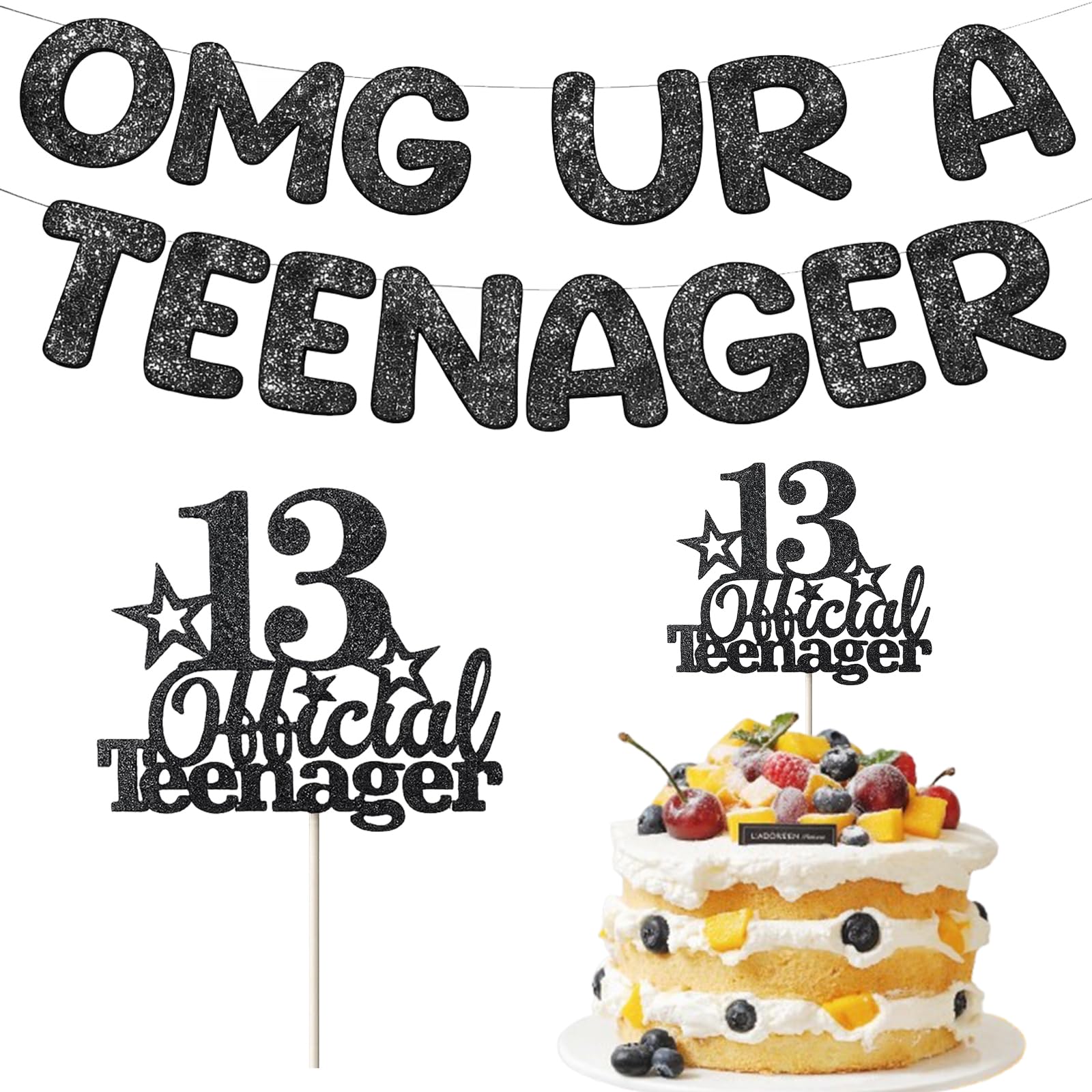 13th Birthday Decorations, 1PCS 13th Birthday Banner with 1PCS 13th Birthday Cake Topper, Teenager Birthday Banner and Cake Topper Set, Party Decor for Milestone Celebrations