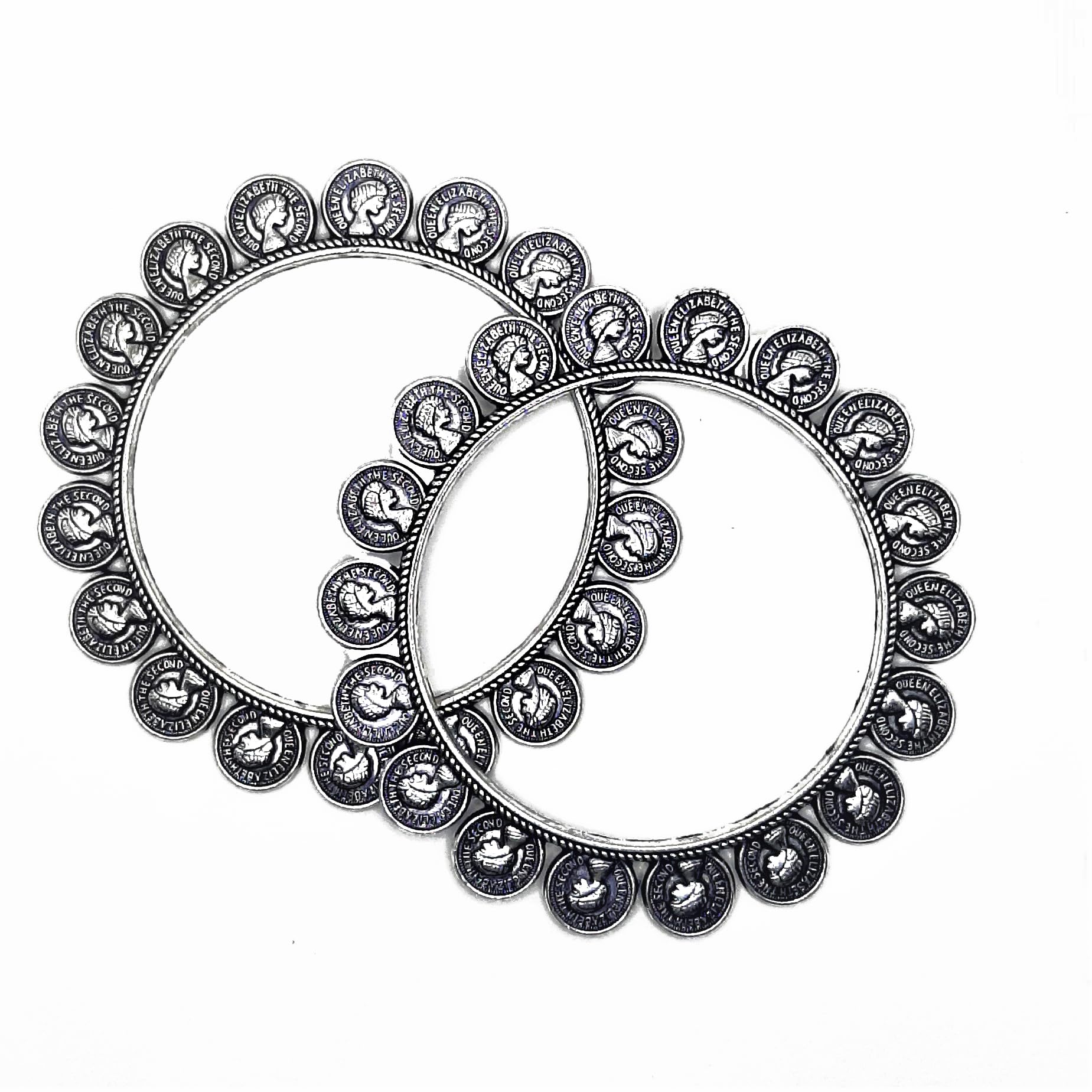 Privaanshi German Silver Oxidised Coin Bangles Kada Bangri Set For Women and Girls, bangles/ 2pc (B0CJCNZ7K1) Amazon Price History, Amazon Price Tracker