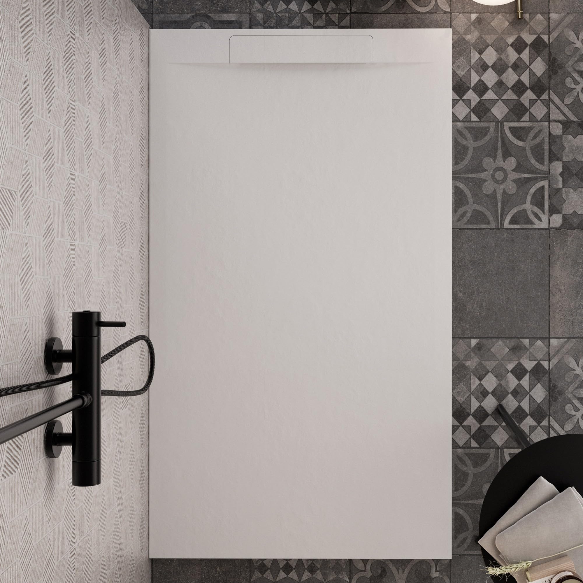 Piatto doccia in marmoresina Bianco effetto pietra cemento VINCENT - 80x170