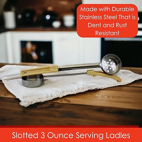 Miniatura 3 de Cuchara ranurada de acero inoxidable para control de porciones de 3 onzas para medir y servir cucharas de grado comercial (paquete de 2)