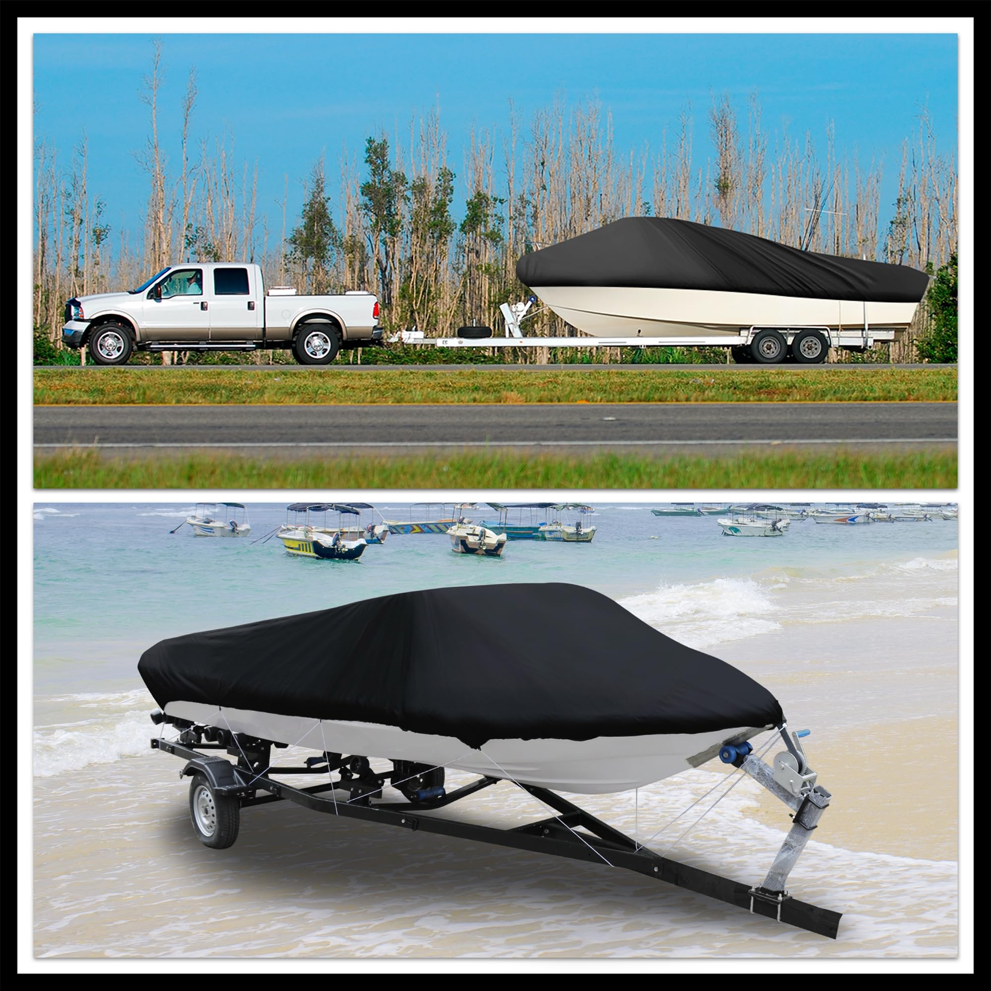Hihaha 16-18ft 210D Trailerable Boat Cover Waterproof Fishing Speedboat Durable Material, For 16-18ft, 94" Beam V-hull Boat - Image 3