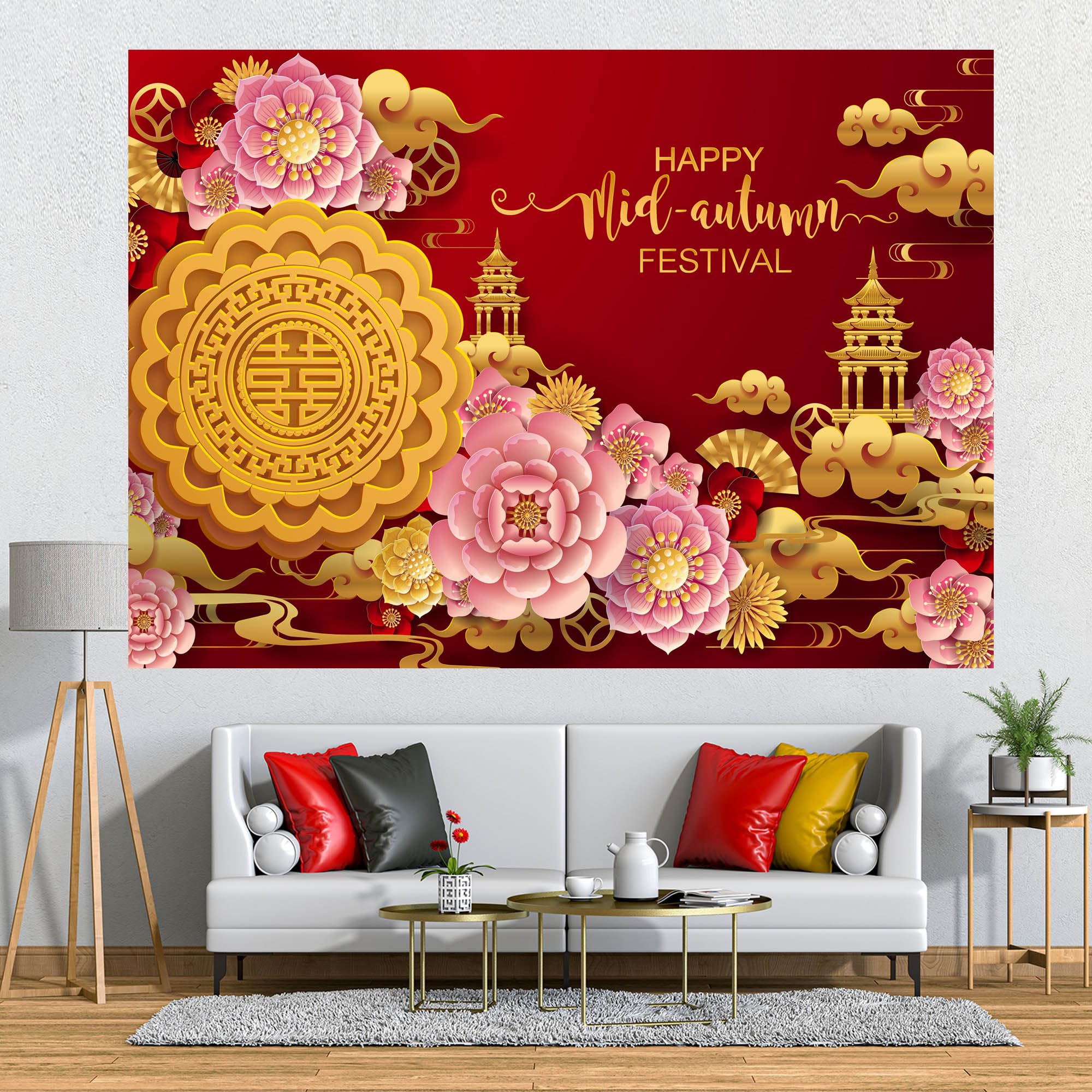 DASHAN Mid Autumn Festival Backdrop - Chinese Moon Festival Photography Background 5x3ft