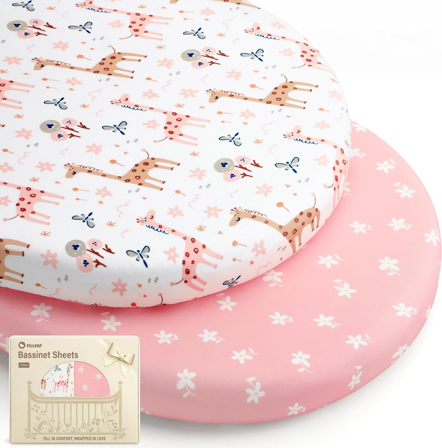 Bassinet Sheets Baby Girl Boy, Fitted Bassinet Sheet Set 2 Pack Universal Fit for Cradle Moses Basket Oval Rectangle Round Hourglass Mattress，31x17