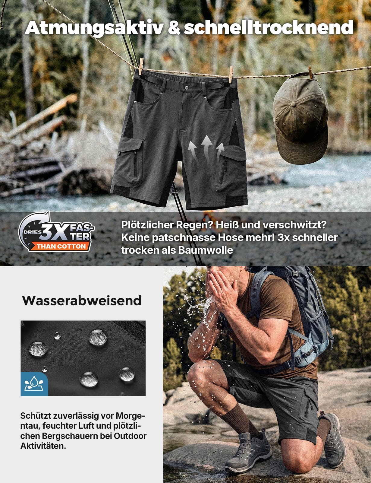 Wespornow Shorts Cargo Hommes 6 Poches Pantalons Travail VTT Stretch Randonnée Estivale
