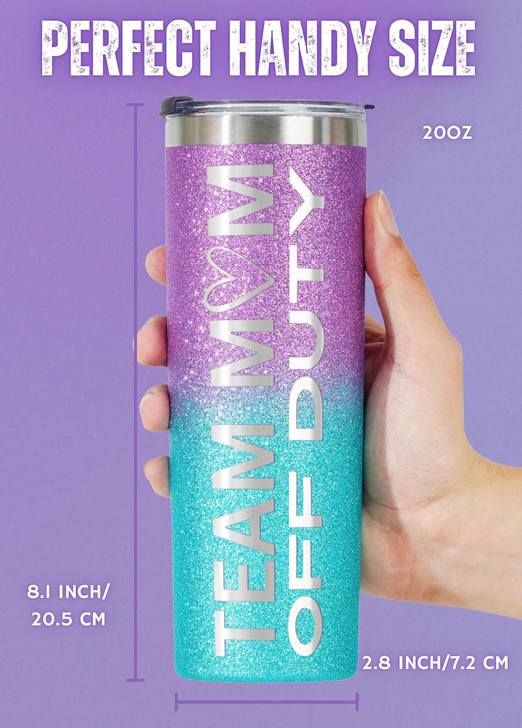 Onebttl Team Mom Gifts for Women, 20oz Skinny Tumblers, Mom Gifts - Base Ball & Soccer, Blue and Purple, Off Duty - Image 5