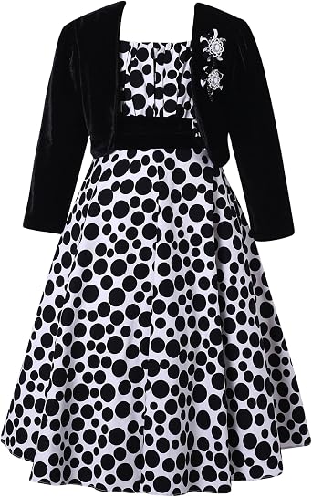 Richie House Girls Long Style Polka Dot Dress with Cape Size 3-10Y RH1508