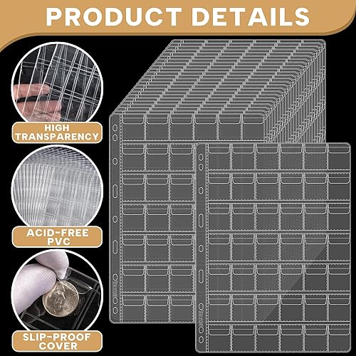 Vista 72 de Páginas de bolsillo para monedas: bolsillo estándar de 9 agujeros para monedas, fundas de recogida para monedas, 10 hojas serie CS03