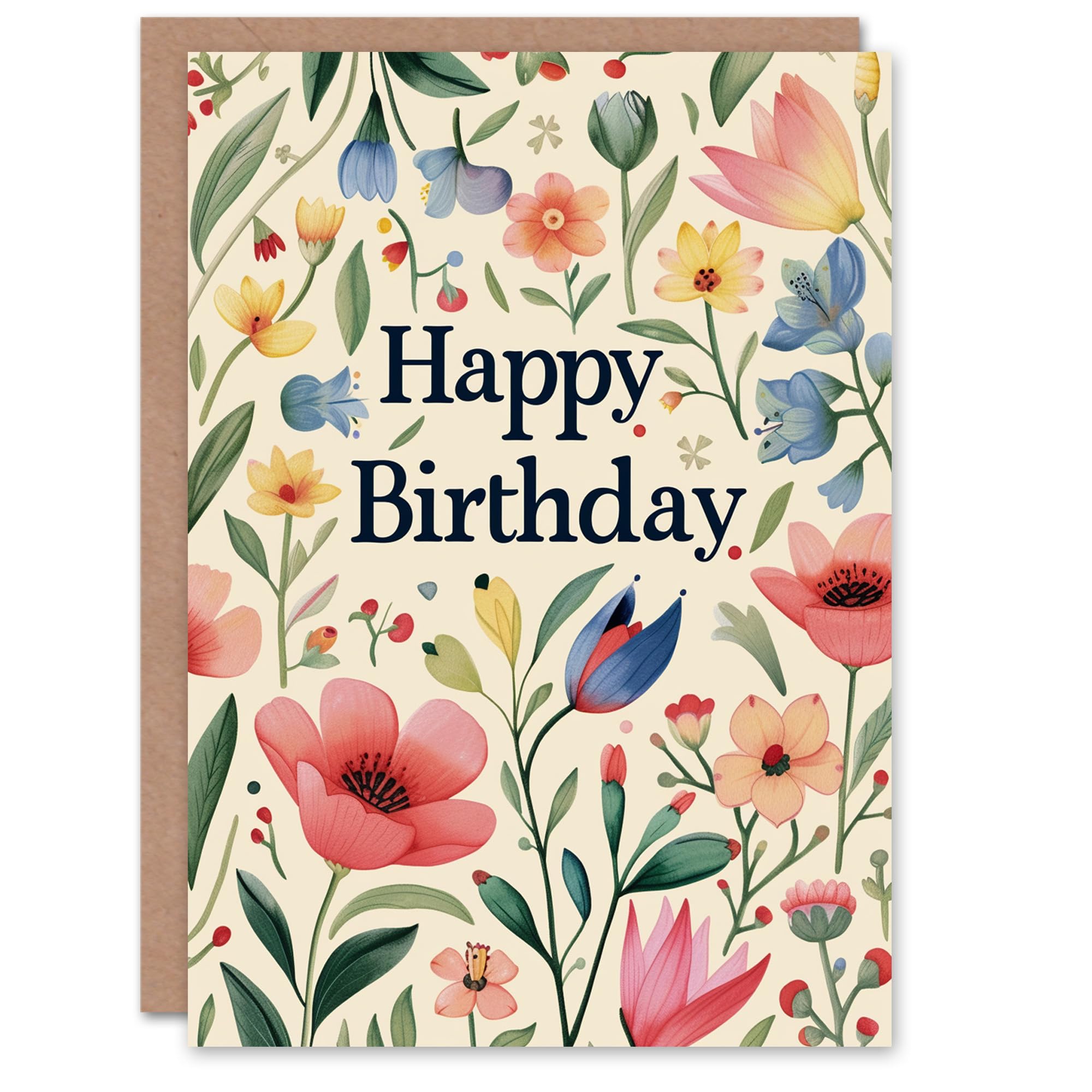Artery8 Birthday Card Floral Pattern Flower Botanical Illustration For Her Gran Sister Niece Daughter Wife Woman Greeting Card