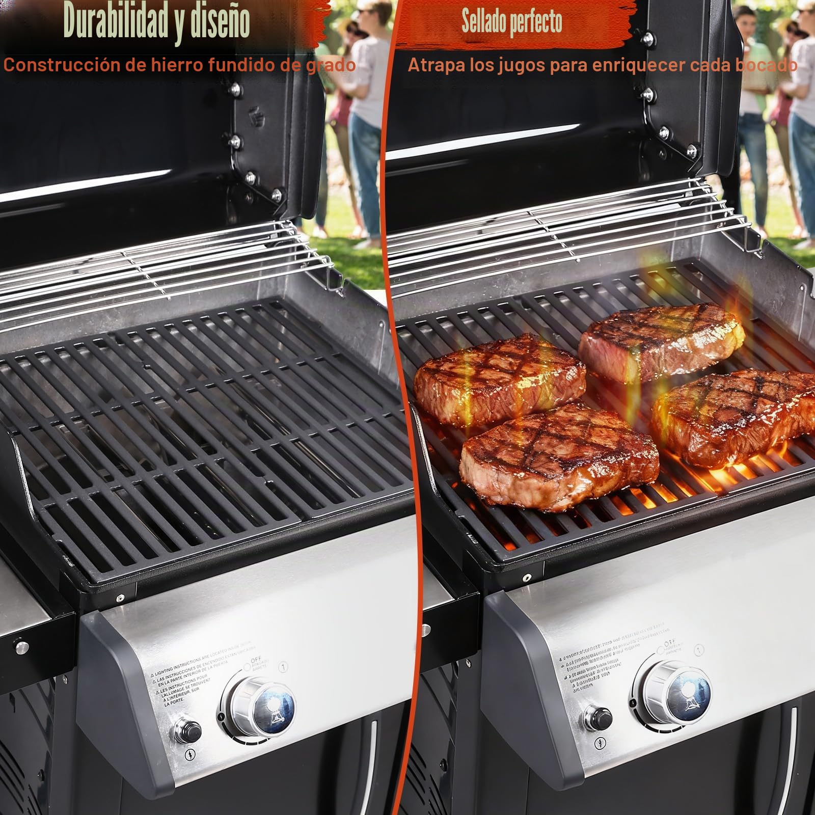 Denmay 7637 69799 - Parrilla de cocción de hierro fundido esmaltado, accesorio para modelos de parrilla Weber Spirit 200 E210 S210 46010074 (con botones de control frontal)