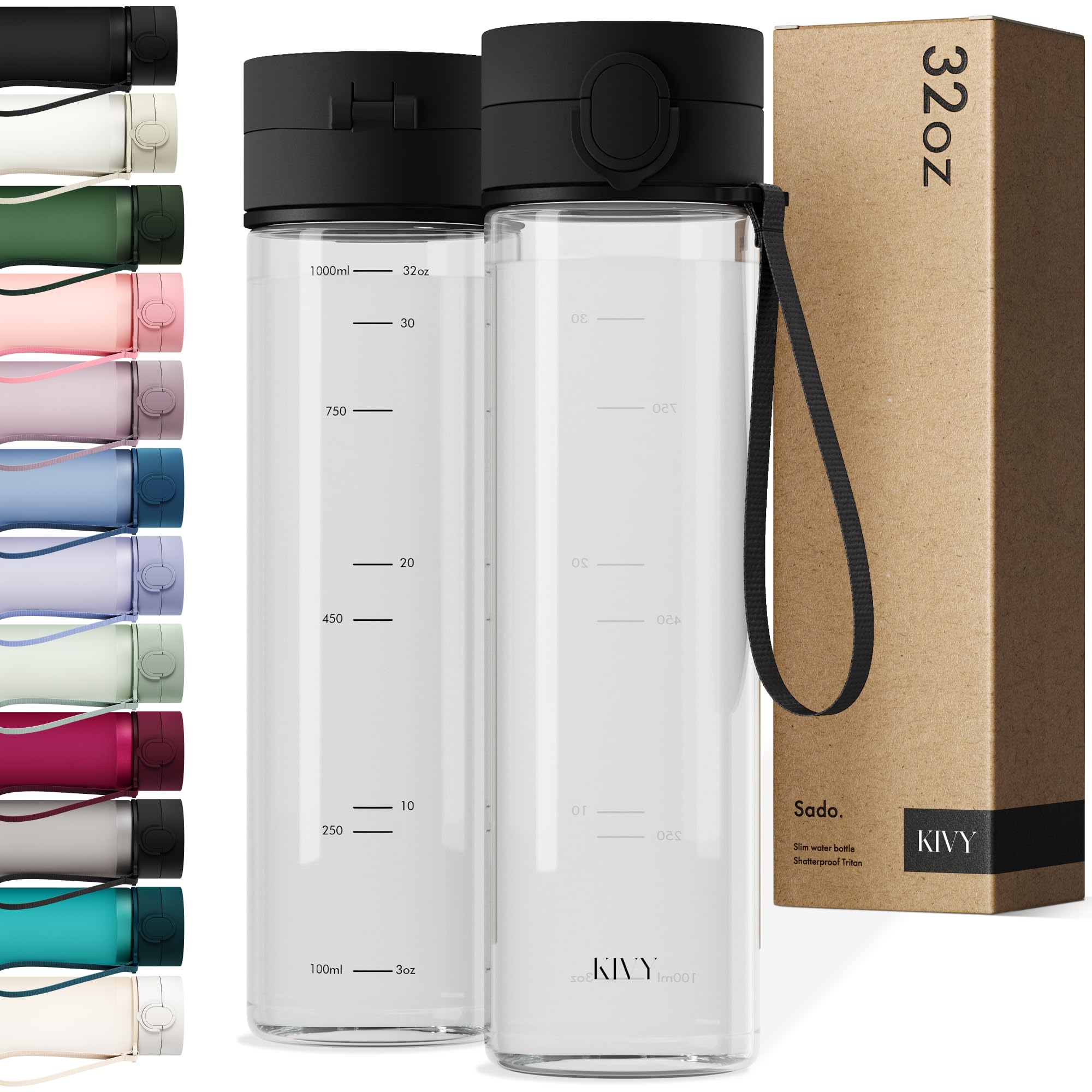 KIVY Flip Top Water Bottle (Black Clear, 1000ml) โ image 1
