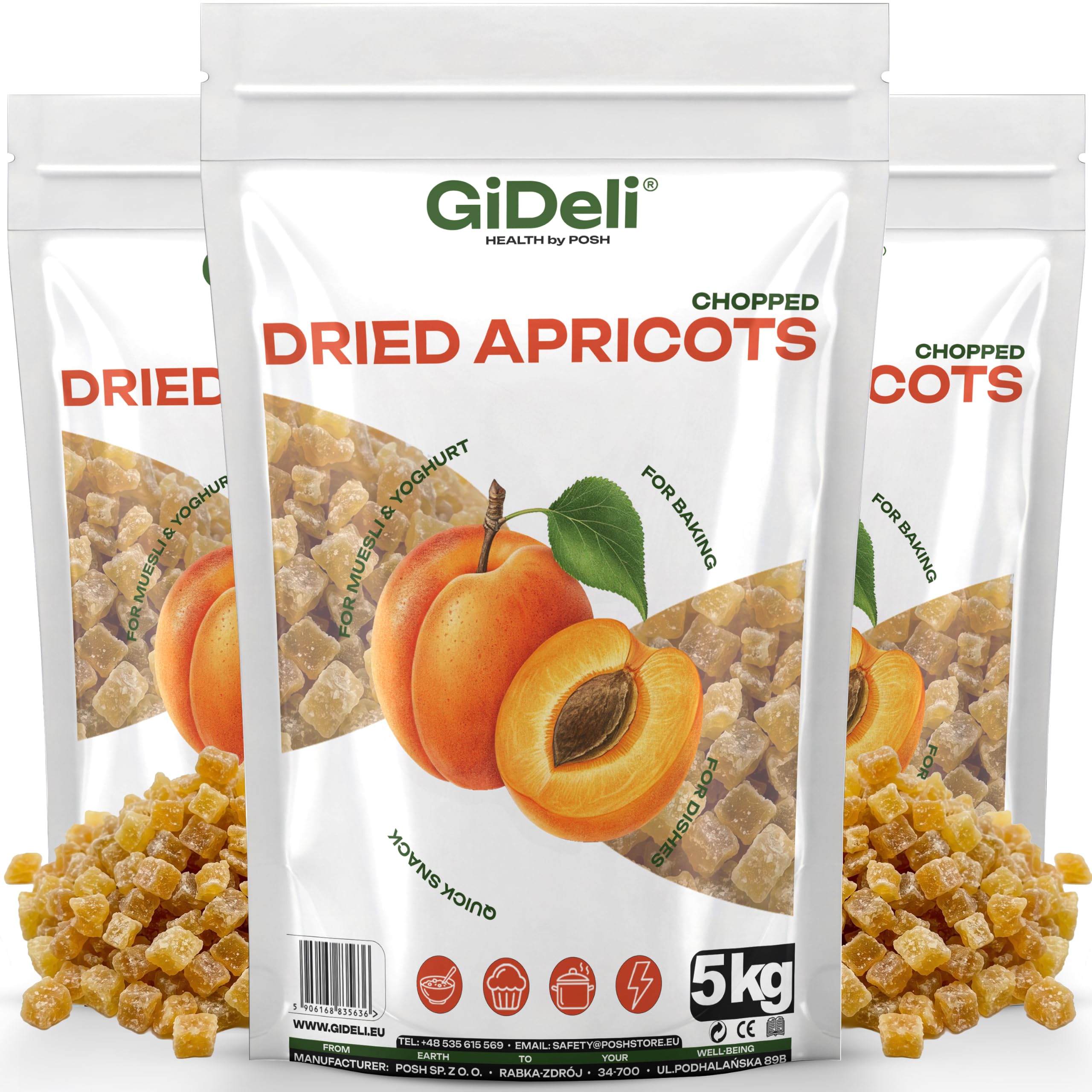 GiDeli Getrocknete Aprikosen 3X5kg Gewürfelt Ohne Zuckerzusatz Für Müsli | hoher Fruchtanteil, klebt nicht dank Reismehl, direkt einsatzbereit, ideal für Müsli, Joghurt und zum Backen