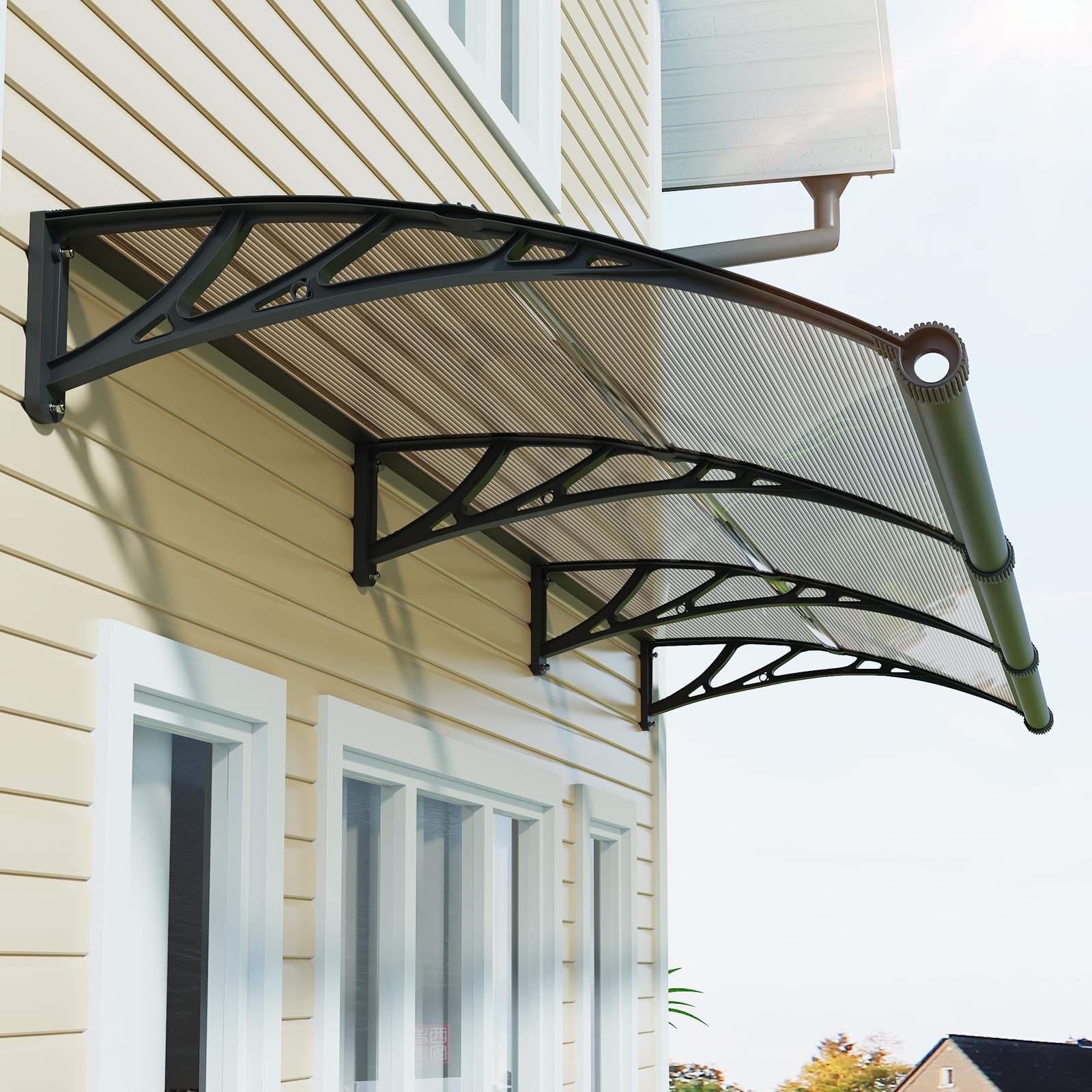 GUANSU-CN Door Canopy Outdoor Waterproof – UV Resistant Polycarbonate Door Awning with Gutter, 80x300cm Front Porch Canopy for Rain Snow Sun