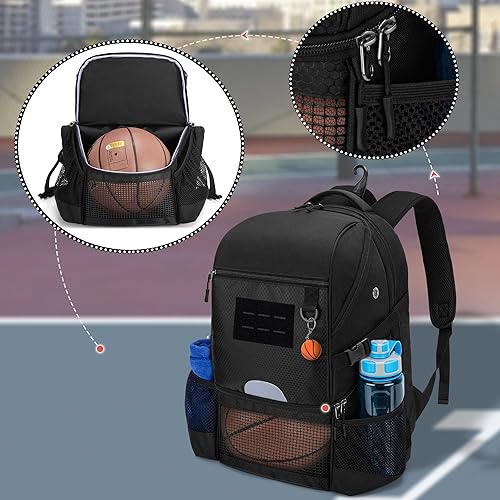 Miniatura 5 de DSLEAF Mochila de baloncesto para hombres, bolsa de fútbol con compartimento para pelotas y compartimento para zapatos para baloncesto, fútbol,
