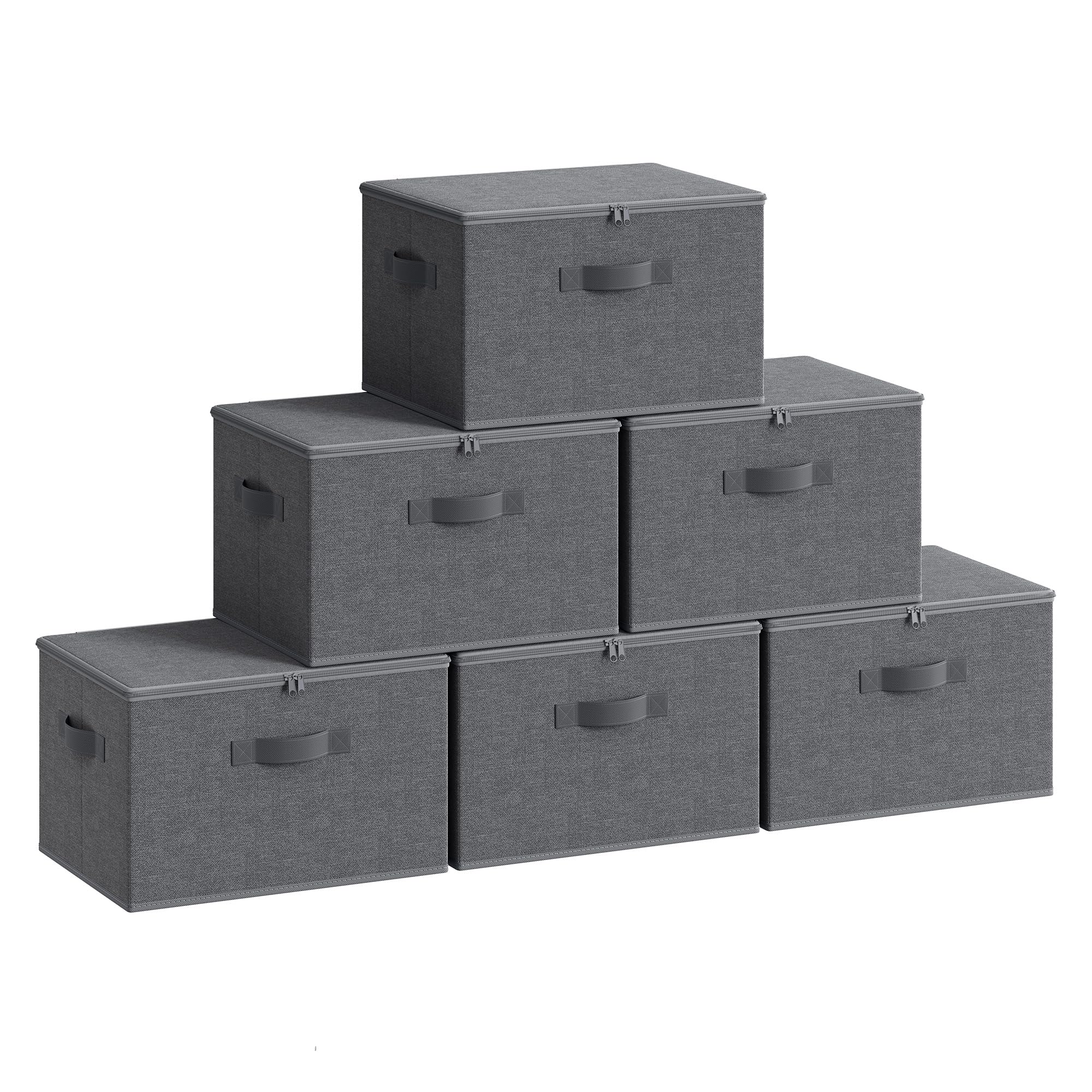 SONGMICS Faltbare Aufbewahrungsboxen, Set mit 6 Aufbewahrungskörben mit Deckel, Griffen, Kleider-Organizer, 40 x 30 x 24 cm, Vliesstoff, Schiefergrau URZB003G02
