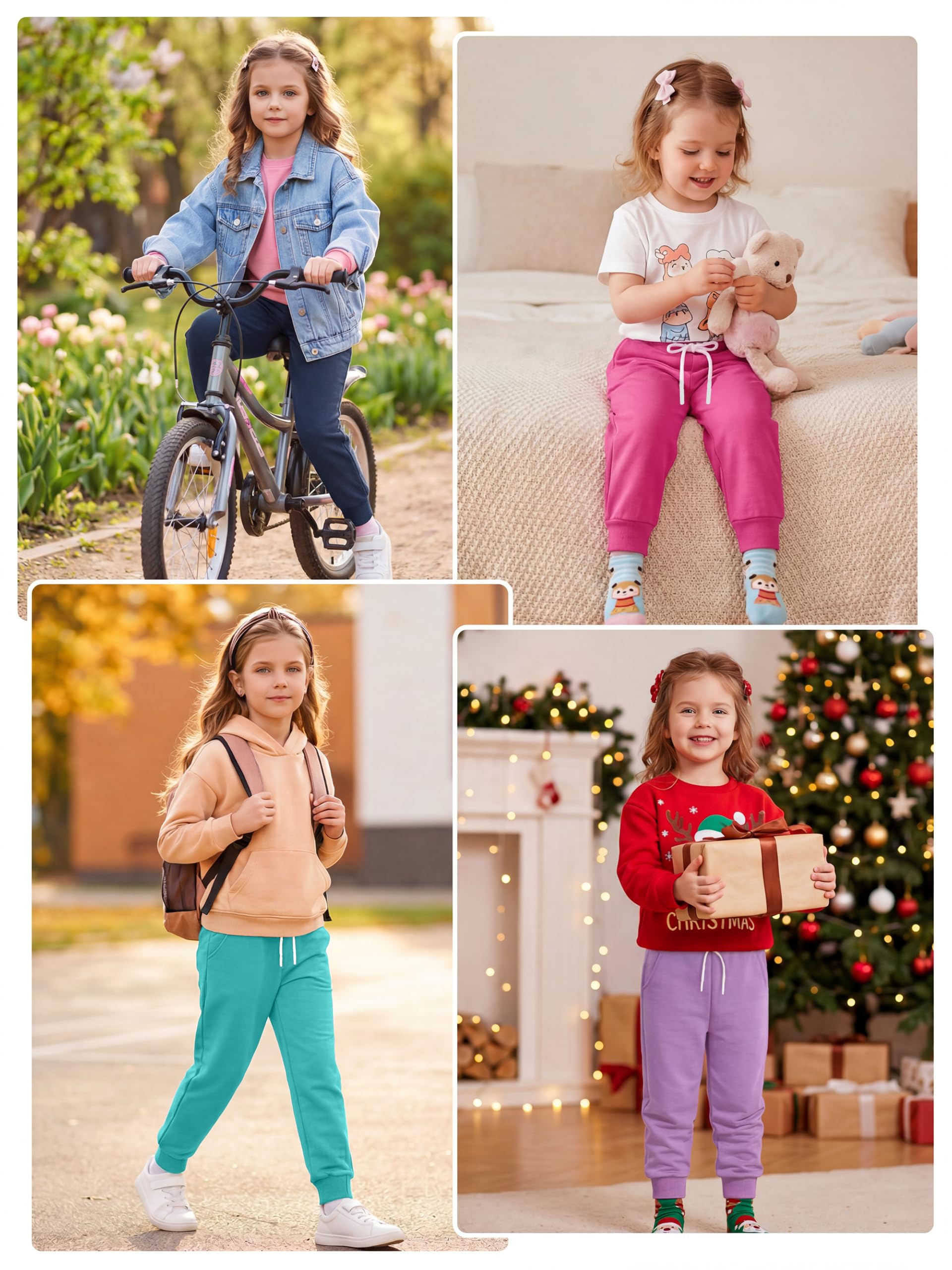 Resinta Confezione da 4 pantaloni sportivi per ragazze e bambini, pantaloni da jogging attivi per ragazze, casual, con tasche con coulisse