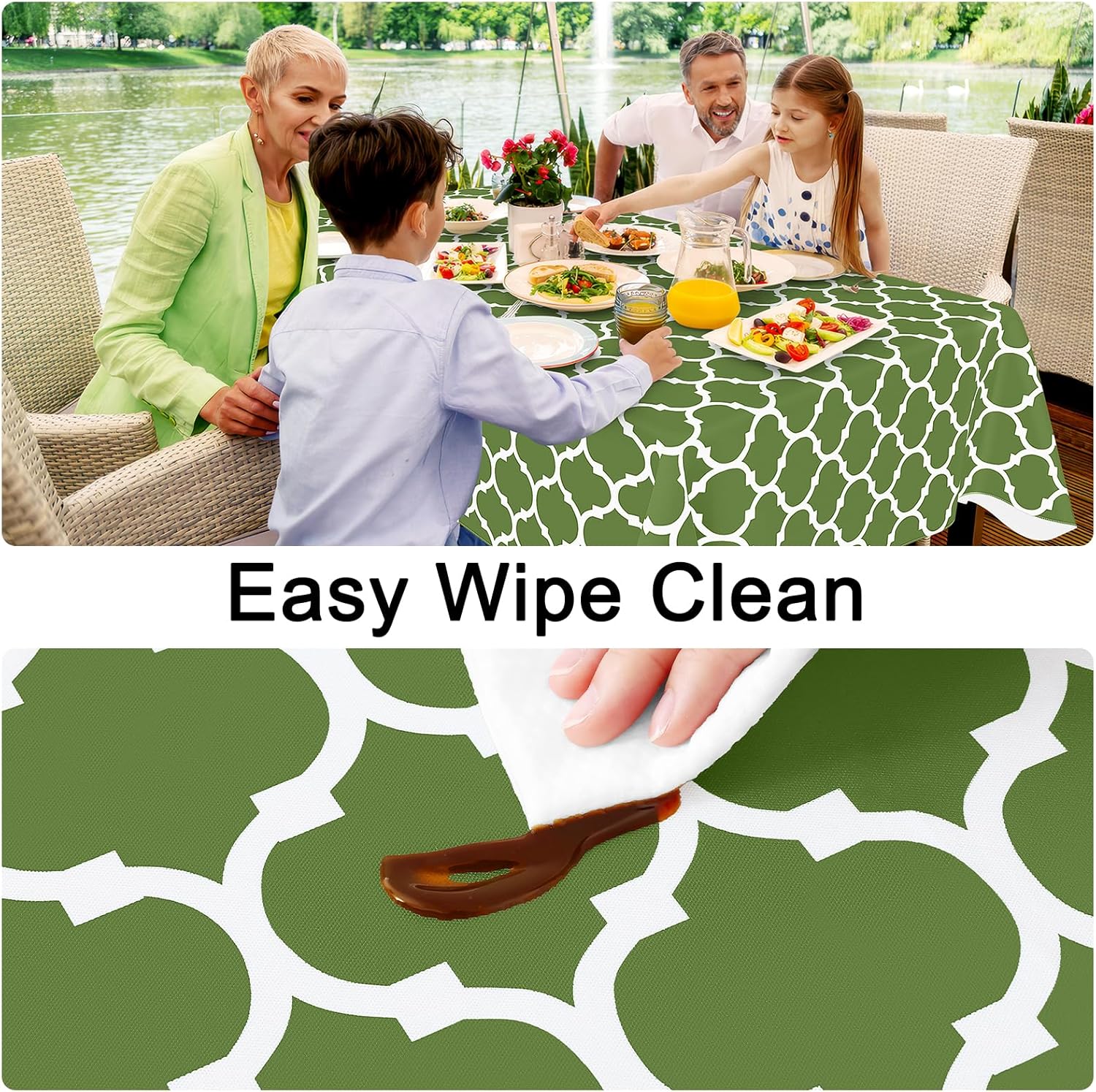 Smiry Round Plastic Table Cloth, Waterproof Vinyl Tablecloth with Flannel Backing for Round Tables, Wipeable & Spillproof for Dining, Camping, Indoor and Outdoor (60" Round, Green)