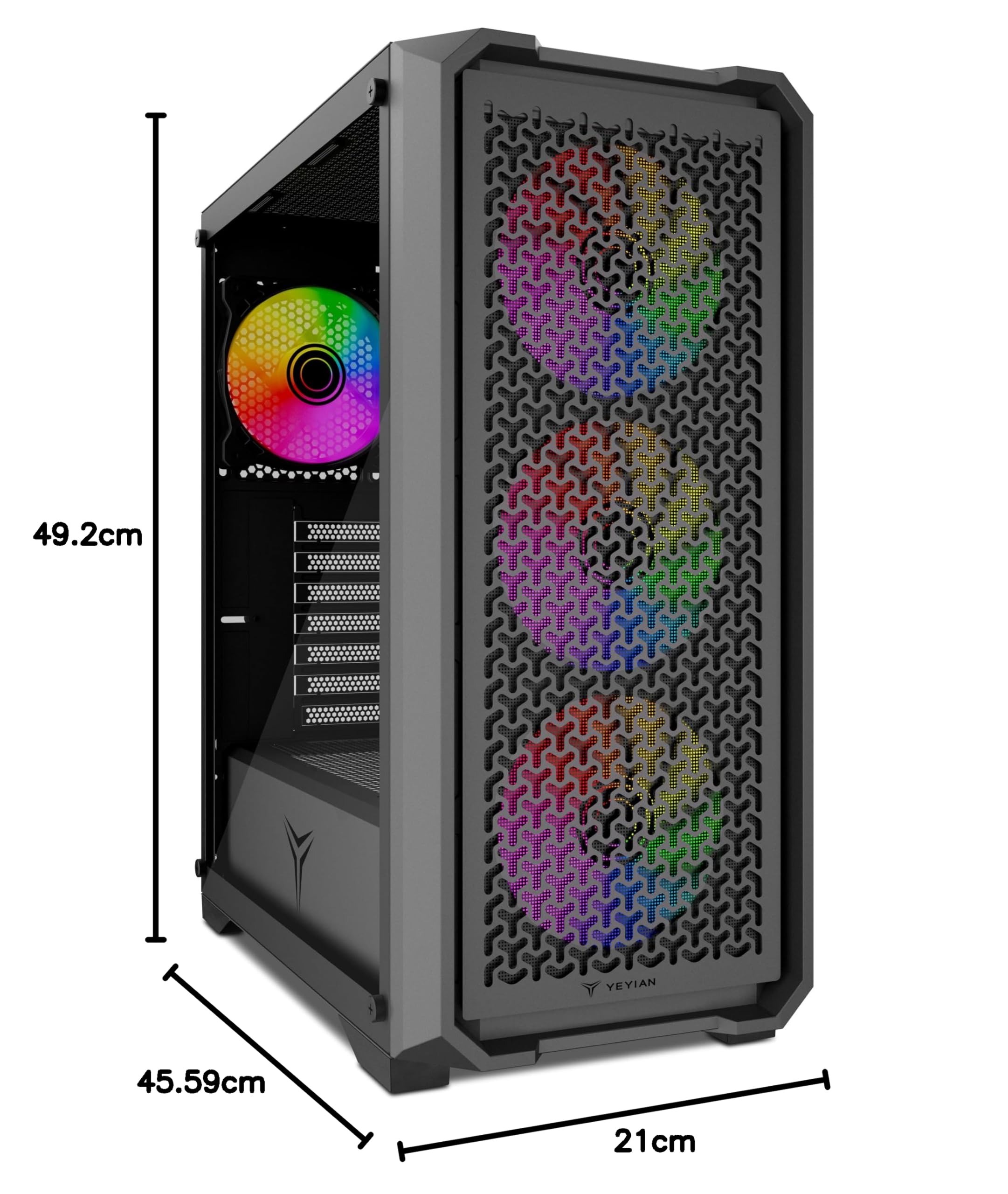 Caja PC Gaming ATX Yeyian Vault – Torre ATX, Panel Cristal Templado, 4 Ventiladores Incluidos, Soporte GPU 320 mm y Radiador 360 mm – Negro