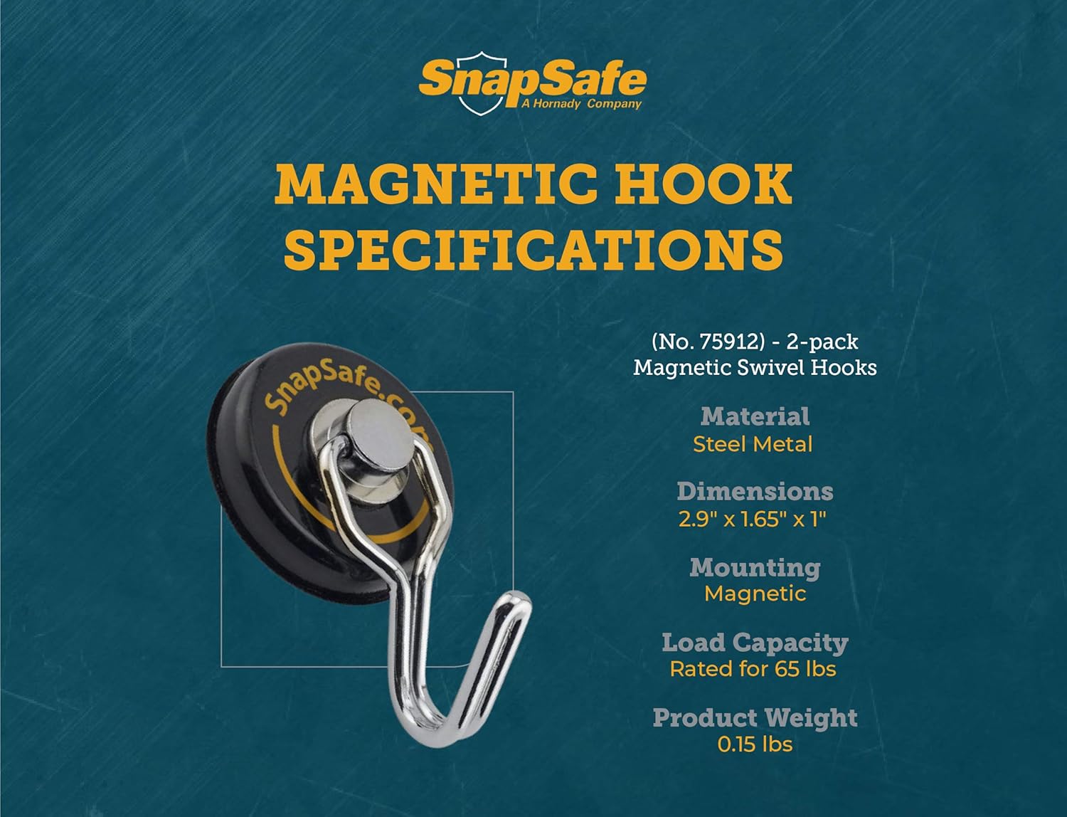 SnapSafe Magnetic Swivel Hooks 2 Pack, 75914 - Round Magnets with Swivel Hook Design Rated for 65 Pounds - Heavy Duty Magnets to Securely Organize Your Gear, Gun Case, Binoculars, Range Bags, & More: Industrial & Scientific
