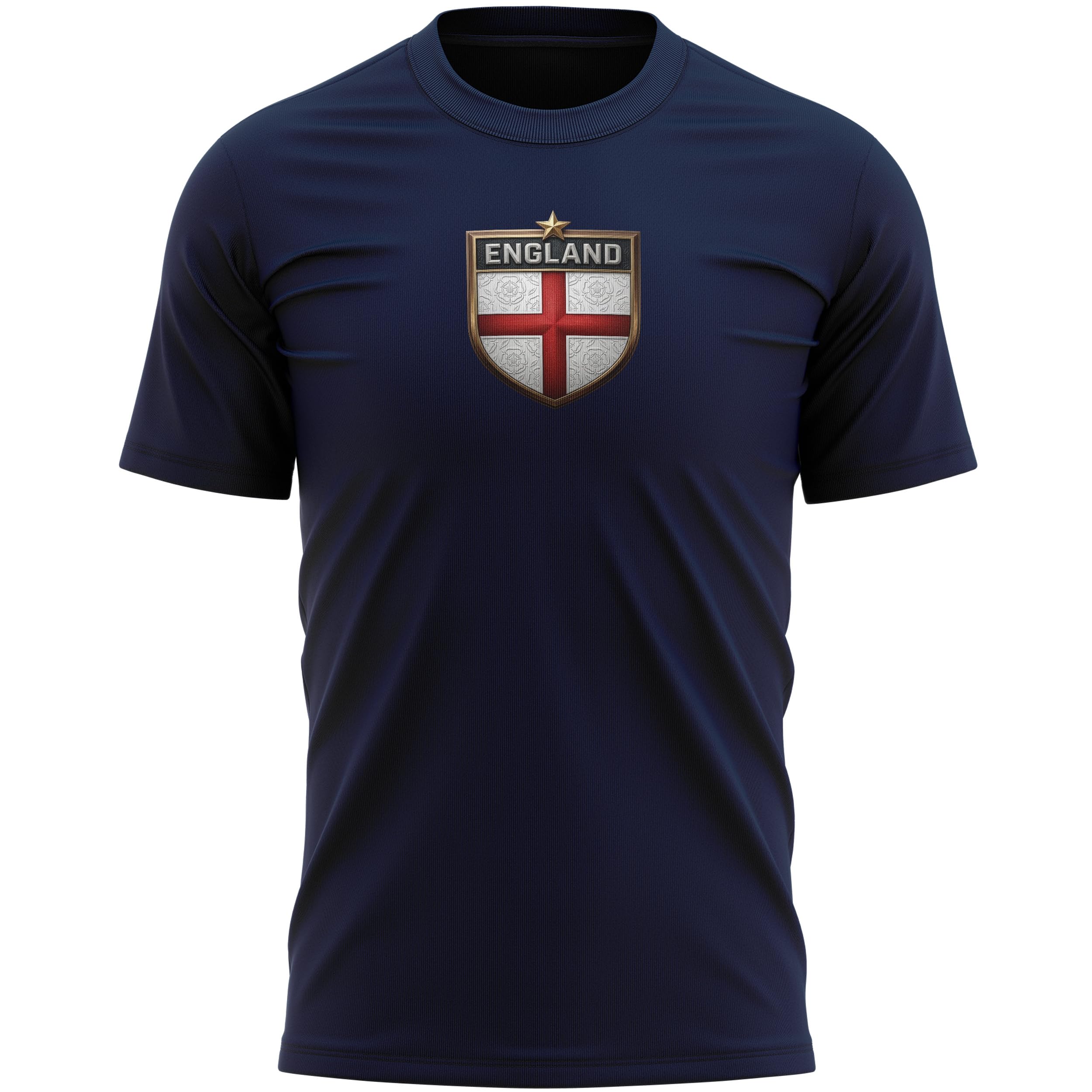England Mens T Shirt - St Georges Cross Shield Tshirt - English Football Rugby Tee for Dad Grandad Supporter, 3XL, Navy