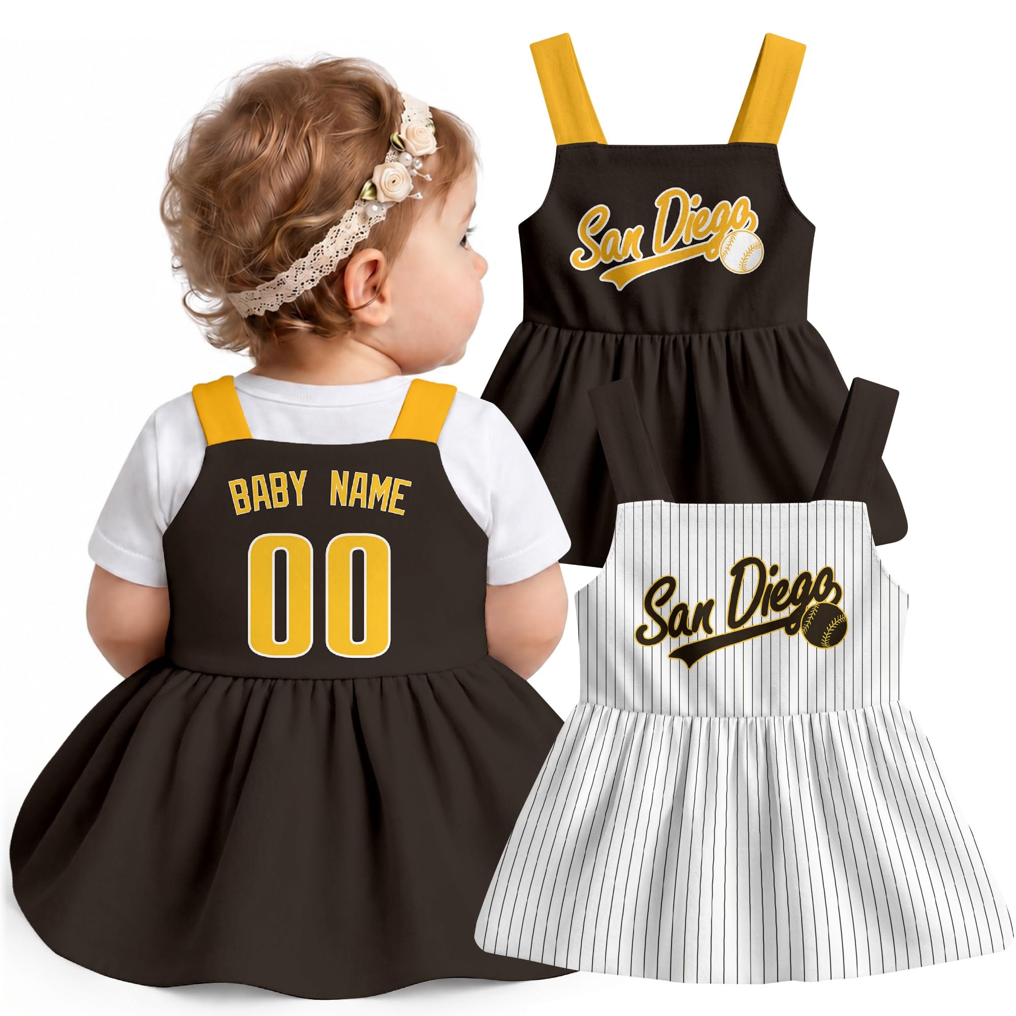 KREDE Baby Girl Clothes Custom Baby Strap Dress with Number Name for Baby Girl Gifts