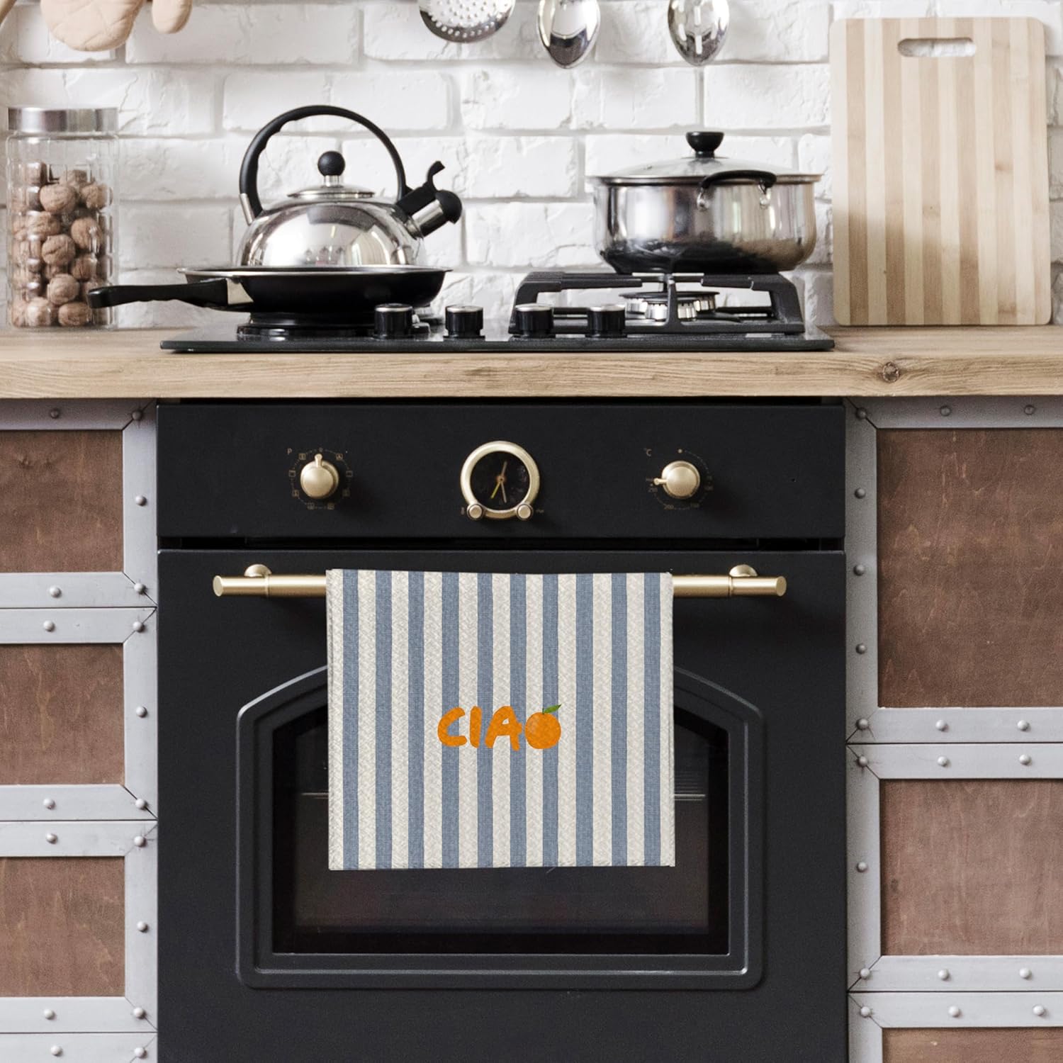 Ciao Italian Orange Kitchen Towels, Italy Orange Dish Tea Towels for Kitchen Decor, Ciao Italy Blue Striped Decorative Hand Towel for Bathroom, 16x24 Inch - Image 2