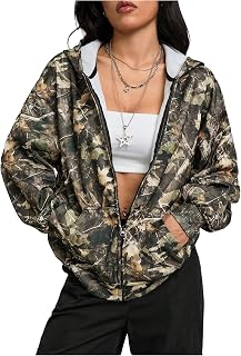 SOLYHUX Women's Y2K Camo Oversized Zip Hoodie with Drop Shoulders and Pockets