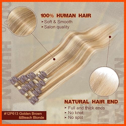 Miniatura 2 de Benehair Extensiones de cabello humano real con clip, color rojo vino, 24 pulgadas de largo, lacio, Remy natural, cabeza completa, 8 unidades, 18