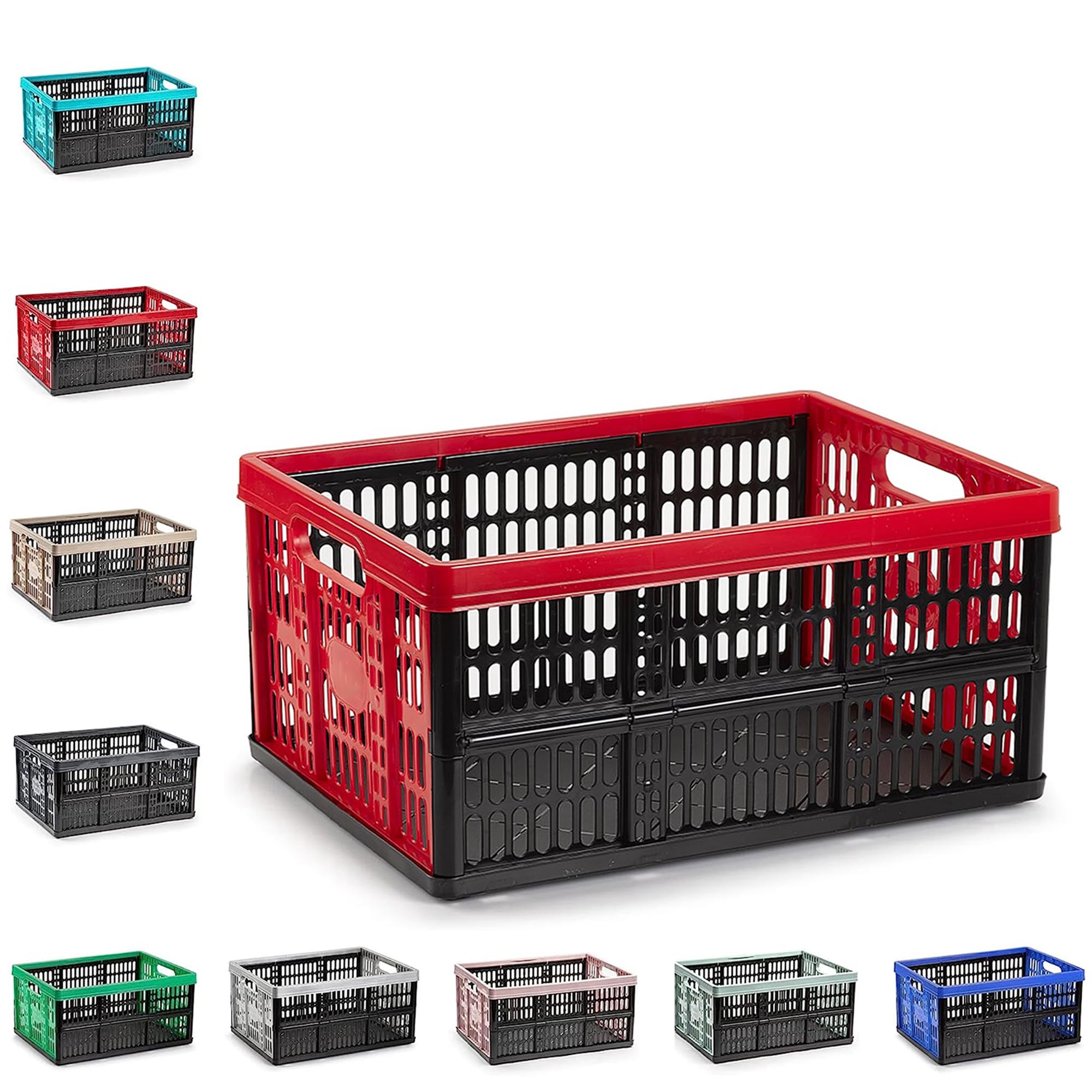 plastific 32L Collapsible Storage Box Foldable Crate with Handles Stackable