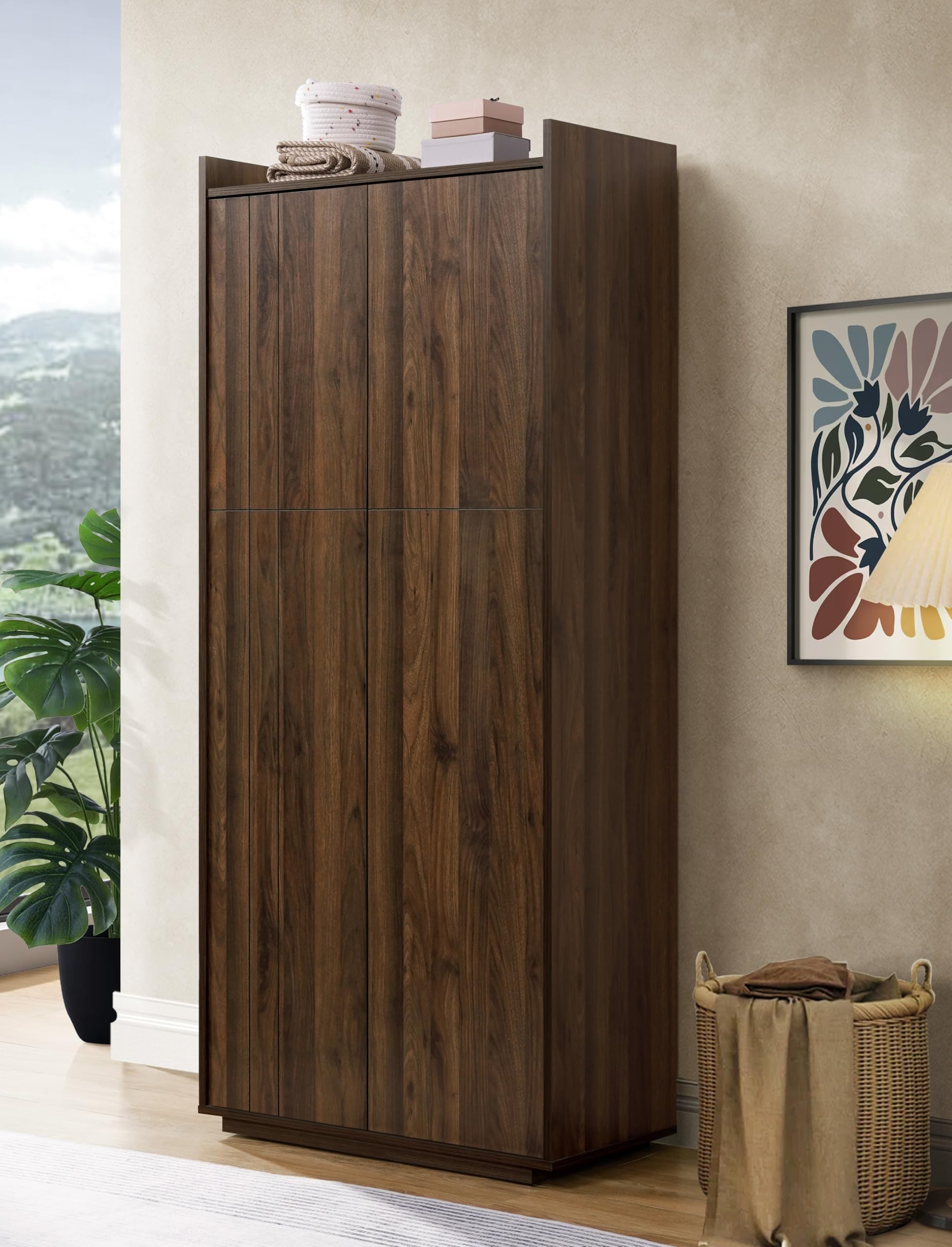 DeckUp Anya Engineered Wood 2-Door Wardrobe/Almirah (Walnut, Matte Finish)-image-44